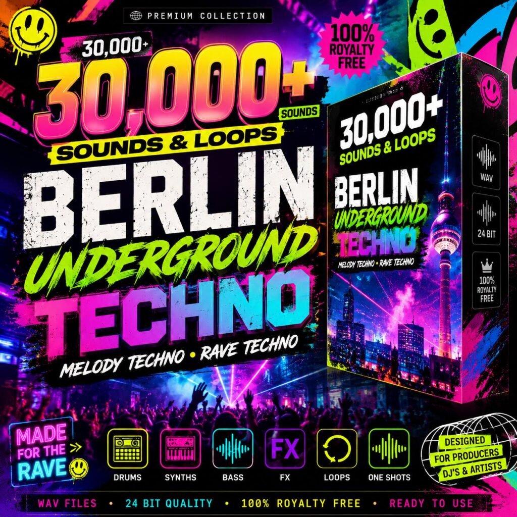 Berlin Techno Loops Pack | 30+ Industrial & Hypnotic Techno Audio Loops , Samples , Midi , drums + more| WAV 24-bit Ableton, FL Studio, Logi
